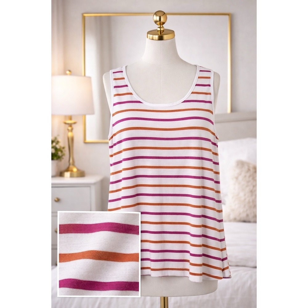 Lauren Ralph Lauren Tank Top Cami Ribbed Knit Pink Orange‎ Striped Size 3X